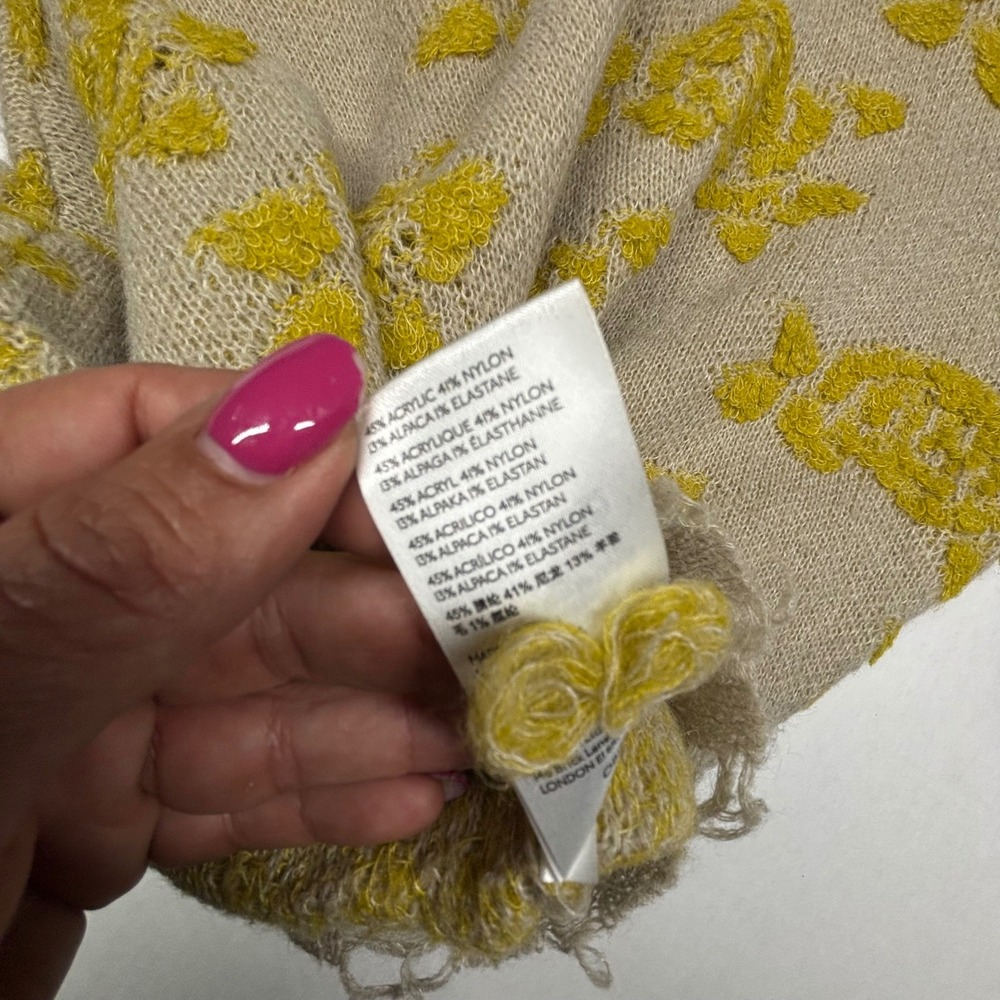 Anthropologie Floral Rose Distressed Alpaca Blend V-Neck Sweater Beige Yellow XS - Picture 8 of 9